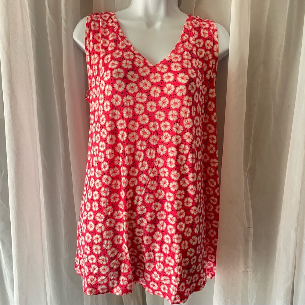 Lane Bryant 14/16 Pink White Floral Sleeveless Shirred V Neck Rayan Knit Top